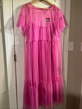 PRIDE◯ by Target Fuchsia Sheer 2pc Ballerina Slip Dress w/ Rainbow Heart Patch